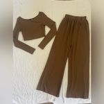 Cider NWOT Set Solid Knitted Ribbed Crop Top Long-Sleeve and Wide Leg Pants Photo 7
