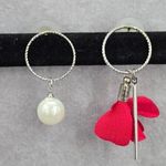 None Red Bar Rose Floral Circle Drop Dangle Hook Fashion Jewelry Earrings NWT JB2-90 Photo 0