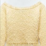 ZARA NWT light yellow off shoulder long sleeve textured mesh ruffle trim top Photo 7