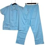 Vintage Katz‎ Pajama Set Blue Floral Embroidered Lace Short Sleeve Pants 38 NOS Size undefined Photo 0