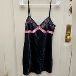 Night Gown Nighty Slip Chamise Teddy Black & Pink Embroidered Vintage Size L Photo 1