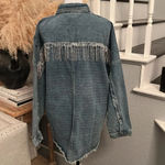 Vocal NWOT Rhinestone Fringe Denim Shirt Jacket Size Large Photo 4