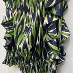 Michael Kors  Women's Piette Green Black Ruffle Short Sleeve Blouse Shirt Photo 4