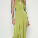 ZARA  jumpsuit wide leg halter neck olive green satin wedding evening formal Photo 7