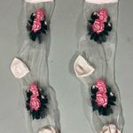 Pastel Pink Sheer Rose Roses Floral Print Crew Socks Hosiery O/S 🌷 Photo 0
