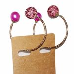 Vintage Earrings Open Hoop with Pink Glitter Ball Photo 5