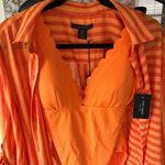 Tahari NWT  Orange Striped Button Down/Swimsuit Coverup Sz M Photo 8
