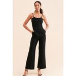 Maeve Anthropologie Femme Scalloped Stretch Jumpsuit Black Size 8 Photo 1