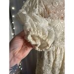 Vintage Richilene Lace Dress With Embroidered Floral Design & Puff Sleeves Tan Size 10 Photo 10