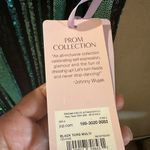 Johnny Wujek prom collection dress maxi Large black turquoise green sequin slit Photo 7