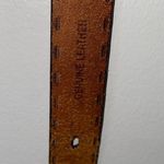 Brown Leather Belt with Silver Brass Buckle Embroidered Stitched edging 32 Photo 3