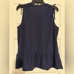 Michael Kors Navy Peplum Eyelet Ruched Shoulder Tank Top Blouse Medium Photo 3