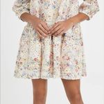 En Saison Eyelet Babydoll Mini Dress Size Small Floral Tiered Lined Puff Sleeve Pink Photo 0