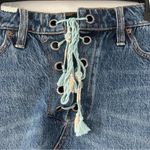 Free People Denim Micro Mini Skirt Corset Tie Raw Hem NWT 27 Photo 2
