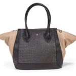 Pour La Victoire Black Beige Maison Croc Embossed Leather Medium Tote Handbag Photo 2