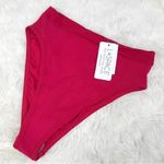 l*space L* Frenchi Bottom Bitsy Cut High Waist Bikini Pointelle Rib Red Large New Photo 1