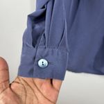 Silk Button Down Shirt Long Sleeve Blouse Top Relaxed Fit‎ Size 40 Shoulder Pad Blue Photo 6