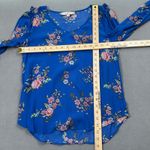Loft Petites Blouse SP Blue Floral Print Long Sleeve V Neck Top Ruffle Detail Photo 3