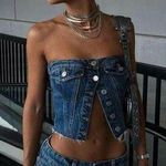ZARA crop top corset denim jeans button up Photo 0