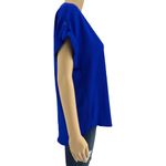 Moa Moa  MEDIUM Blue Split V Neck Rolled Cuff Short Sleeve High Low Blouse Top Photo 2