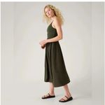 Athleta  Elation V-neck Hybrid Midi Active Dress in Olive Green Photo 2