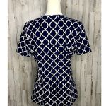 Talbots Women's Geometric Navy & White Crew Neck Tee Size Medium Casual Photo 3