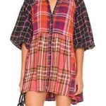 Free People moon bay mixed plaid top flannel balloon short sleeve grunge boho Photo 0