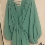 Bucket List Green Ruffled Jumpsuit Size L Photo 0