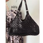 Cole Haan  Genevieve Woven Triangle Black Patent Leather Black Tote Shoulder Bag Photo 2