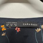 ZARA  Basic Womens Navy Blue Floral Puff Sleeve Crew Neck Blouse Size XS Photo 4