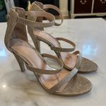 Kelly & Katie Glitter Strappy Stiletto Heels Gold Sparkle Ankle Strap Sandals Photo 0