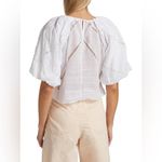 frame denim Frame Small Inset Lace Gathered Seam Top White Puff Sleeve Semi-Sheer Cropped Photo 8