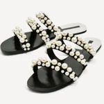 ZARA Black and White Pearl Sandals Photo 0