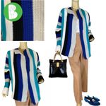 HANDMADE BLUE, BLACK, GRAY AND WHITE STRIPED CROCHET CARDIGAN (L) Blue Size L Photo 1