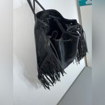 Victoria's Secret Fringe Bucket Bag Drawstring Black Faux Leather Large NWOT Photo 7