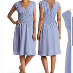 Blue & White Floral Print V Neck Cinched Short Sleeve Dress Size Medium NWT Photo 1