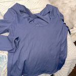 None Women's athletic ribbed Blue Long Sleeve Top padded size small Photo 3