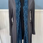 NWT Samantha Chang New York Lace Front Robe Smokey Gray w/Blue Moon Lace~Large Blue Photo 1