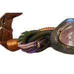 Vintage 80s Boutique Large Stone Rock Braided Rope Knotted Brass Gold Suede Belt Photo 4