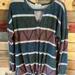 First Love  Maroon And Teal Aztec Print Long Sleeve Top Size Medium‎ Photo 0
