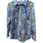 Talbots  Women’s Sz L Classic Button Shirt Botanical Blue Sunflower Spring Photo 8