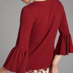 Anthropologie  Smocked Bell-Sleeve Top Shirt Blouse Wine Red Burgundy Medium Photo 2