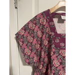 Vermont Country Store Peasant Blouse Smock Womens L Maroon Floral Short Sleeve Pink Size L Photo 1
