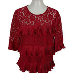 J Crew Top 6 Red Lace Short Sleeve Layered Romantic Holiday‎ Party Festive Photo 0