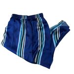 TRYB 100% Silk Pants Palazoo Flow Side Slits Shorts Under Blue Striped Small Photo 4