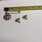 Vintage Gold Tone Enamel Safety Pin Brooch & Clip On Clip Photo 2