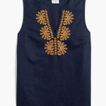 J.Crew  Women's Navy Blue Sleeveless Embroidered Linen Blend Top Size 4 Boho Chic Photo 0