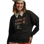 Anthropologie PHTHALO RUTH MAEVE BLUE CREW BONNE ANNEE CROP SWEATSHIRT XS Photo 0