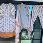 Indian Designer Kurta Palazzo Dupatta Set Women Salwar Kameez Ready To Wear Suit Gold Size XL Photo 2