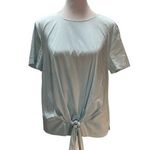 Dylan Gray Powder Blue Short Sleeve Zip Back Tie Front Blouse Size Medium Photo 0